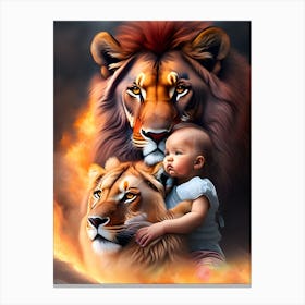 fire lion and baby girl Canvas Print