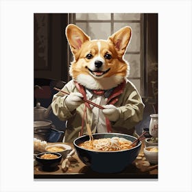 Corgi Eating Ramen Canvas Print