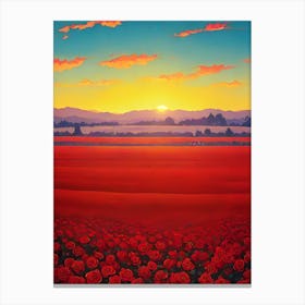 Sunset Over A Field Of Poppies Canvas Print