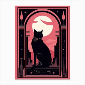 The Tower Tarot Card, Black Cat In Pink 2 Canvas Print