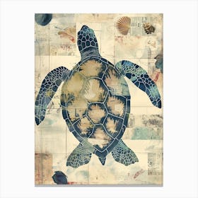 Sea Turtle Wallpaper Style Blue & Beige 2 Canvas Print