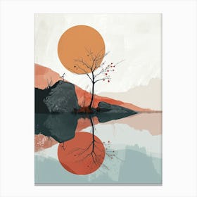 Lone Tree at the Lake, Minimalism Canvas Print