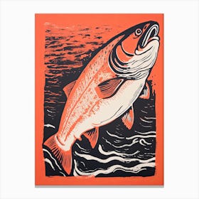 Salmon, Woodblock Animal  Drawing 1 Canvas Print