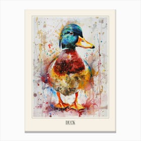 Duck Colourful Watercolour 2 Poster Canvas Print