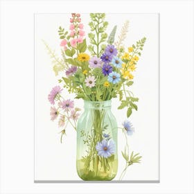 Wildflowers In A Mason Jar Canvas Print