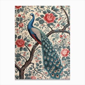 Cream & Red Peacock Wallpaper 1 Canvas Print