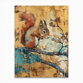 Red Squirrel Gold Effect Collage 3 Canvas Print