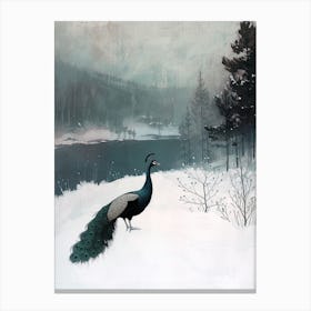 Snow Scene Of A Peacock 1 Canvas Print