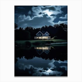 Old House Reflected In The Still Water Of A Pond Cumulus Clouds Drifting Above Mise En Scene Bathe Canvas Print