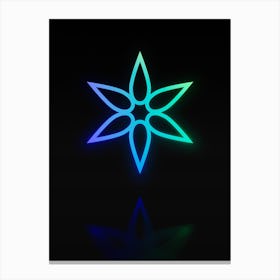 Neon Blue and Green Abstract Geometric Glyph on Black n.0480 Canvas Print