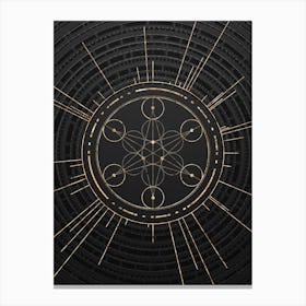 Geometric Glyph Symbol in Gold with Radial Array Lines on Dark Gray n.0185 Canvas Print