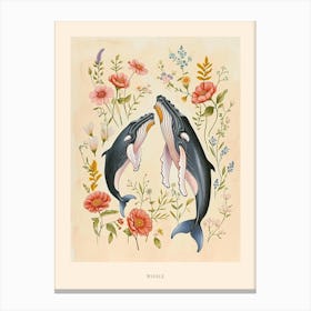 Folksy Floral Animal Drawing Whale 3 Poster Canvas Print