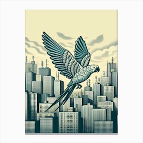 Olive Parrot In The City Canvas Print