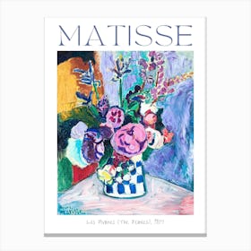 Henri Matisse The Peonies 1907 in HD Les Pinoines Rarer Poster Print by Matisse Still Life Blue and Pink Vibrant Feature Wall Decor by Famous Abstract Impression Artist Fully Remastered Canvas Print