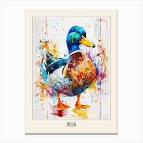 Duck Colourful Watercolour 1 Poster Canvas Print