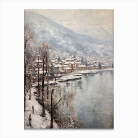 Vintage Winter Painting Lake Como Italy Canvas Print