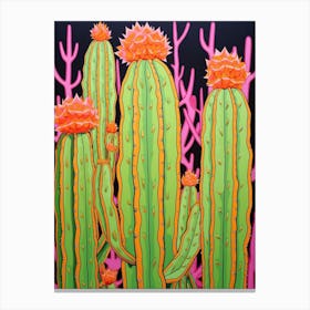 Mexican Style Cactus Illustration Woolly Torch Cactus 1 Canvas Print