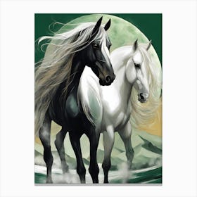 Two Horses In The Moonlight 2 Canvas Print