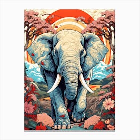Elephant Animal Drawing In The Style Of Ukiyo E 4 Canvas Print