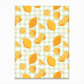 Lemon Pattern on Sage Green Gingham Canvas Print