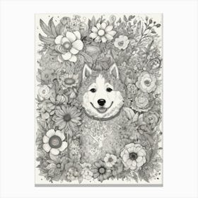 Husky In The Garden Canvas Print