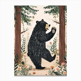 American Black Bear Dancing In The Woods Storybook Illustration 3 Canvas Print