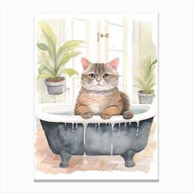 British Shorthair Cat In Bathtub Botanical Bathroom 3 Canvas Print