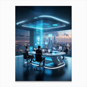 A Futuristic Tech Support Management Office Utilizing Ai And Cloud Solutions Holographic Projection (3) Canvas Print