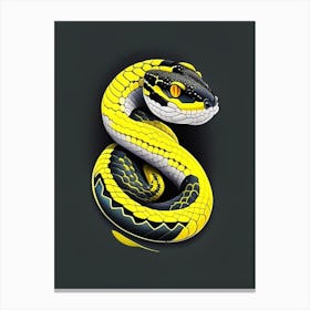 Yellow Lipped Sea Krait Snake Tattoo Style Canvas Print