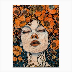 Woman With Flowers On Her Head 1 Canvas Print