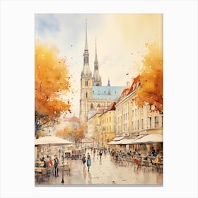 Zagreb Croatia In Autumn Fall, Watercolour 3 Canvas Print