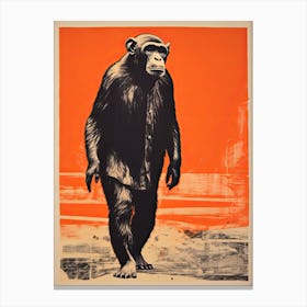Chimpanzee, Woodblock Animal Drawing 4 Canvas Print