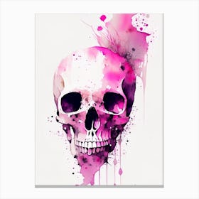 Skull With Watercolor Or Splatter Effects 1 Pink Line Drawing Canvas Print