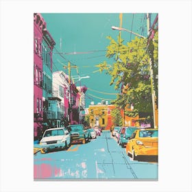 Queens New York Colourful Silkscreen Illustration 4 Canvas Print