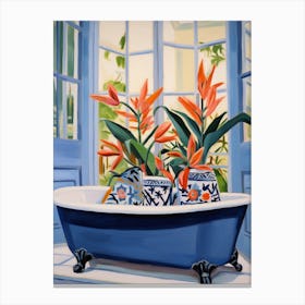 A Bathtube Full Of Bird Of Paradise In A Bathroom 2 Canvas Print