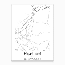 Higashiomi,Japan Minimalist Map Canvas Print