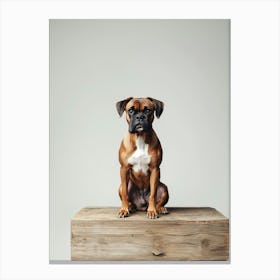 Boxer Dog Sitting On A Wooden Table. Generated AI. Wall Art Print Canvas Print