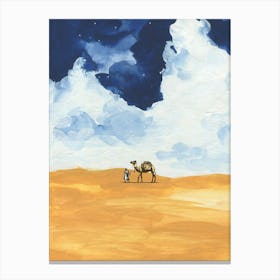 Camel in desert and blue sky watercolor Canvas Print