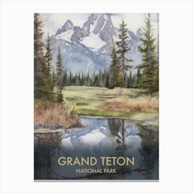 Grand Teton National Park Watercolour Vintage Travel Poster 7 Canvas Print