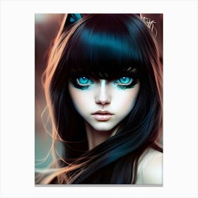 I spy with my cat eye - Digital Cat Girl Portrait Canvas Print