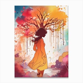 Tree Of Life and Woman Silhouette Watercolor Splash 2 Canvas Print