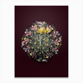 Vintage Golden Hurricane Lily Flower Wreath on Wine Red n.1292 Canvas Print