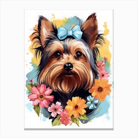 Yorkshire Terrier Portrait With A Flower Crown, Matisse Painting Style 1 Canvas Print