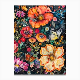 Butterfly And Flower Painting Canvas Print