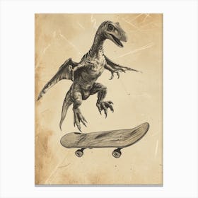 Vintage Pteranodon Dinosaur On A Skateboard 1 Canvas Print