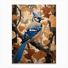 Dark And Moody Botanical Blue Jay 1 Canvas Print