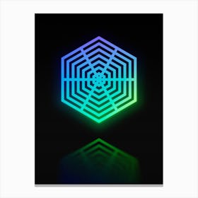 Neon Blue and Green Abstract Geometric Glyph on Black n.0134 Canvas Print