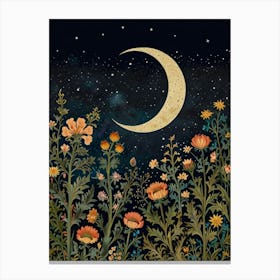 Moon And Flowers Style William Morris 16 Canvas Print