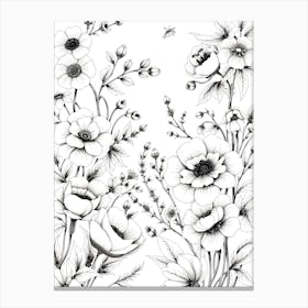 Black And White Drawing Of Flowers 3 Canvas Print