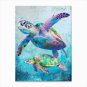 Pink & Green Textured Sea Turtle Painting Canvas Print